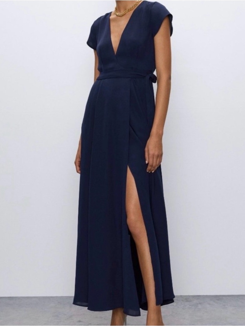 New xs Aritzia Deep Navy Wrap-Style Maxi Dress